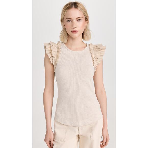 Ulla Johnson Tops - Ulla Johnson Lilo Top in Cobblestone tan with ruffle shoulders Medium